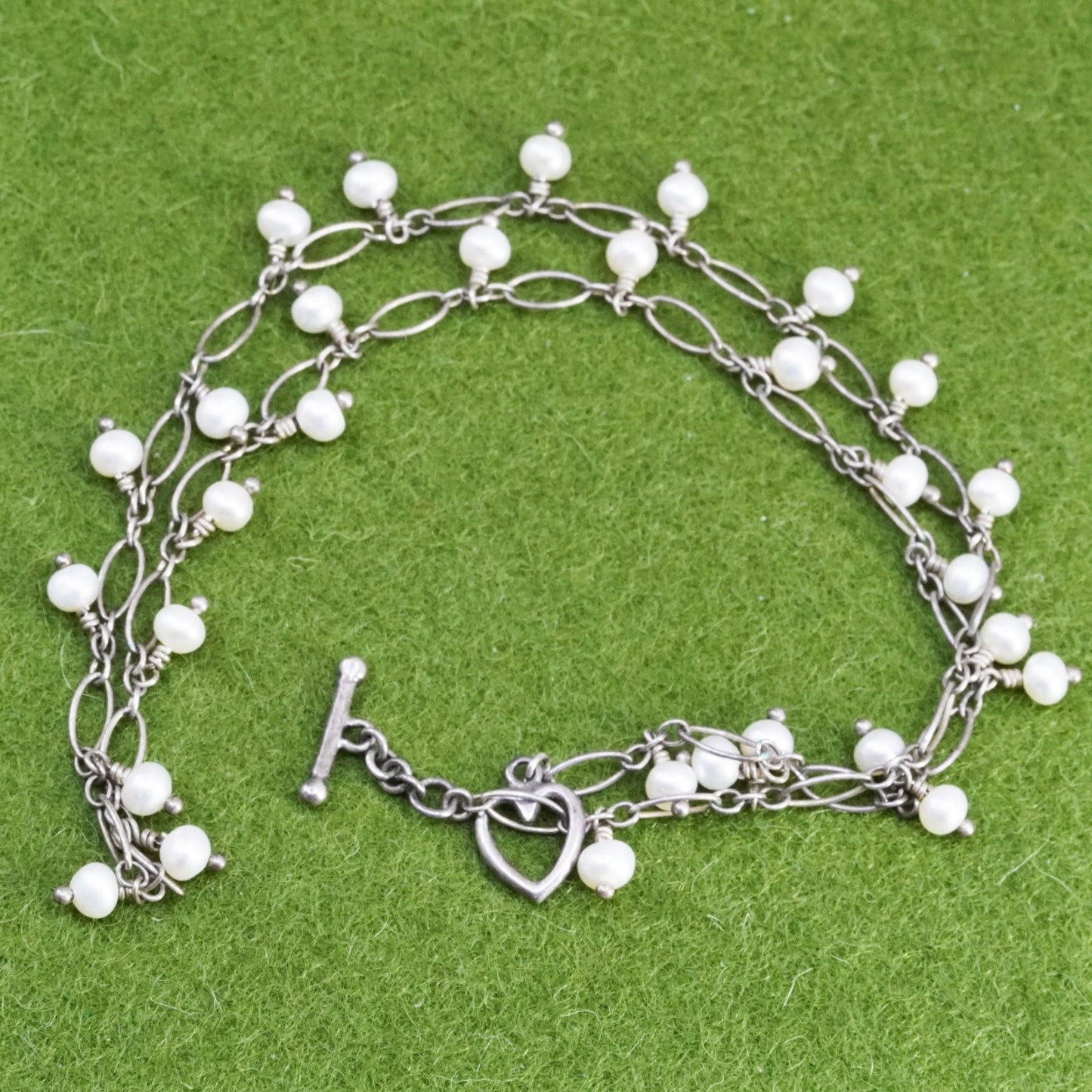 15”, cluster freshwater pearl with sterling 925 silver marquise chain necklace