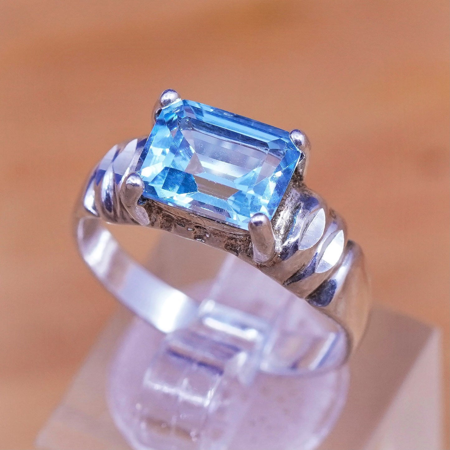 Size 8, vintage Sterling 925 silver handmade ring with blue topaz