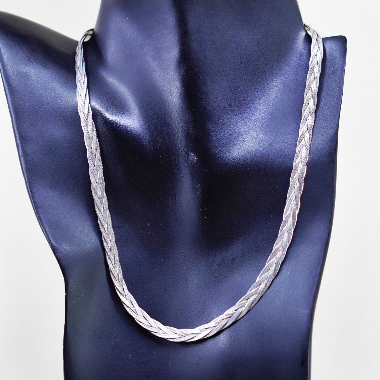 18" Italy triple tone Strands 925 Sterling Silver Braided Herringbone necklace