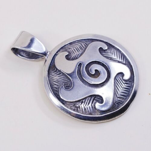 Vtg KIYO Native American Sterling Silver handmade Pendant, 925 Silver Hopi Swirl