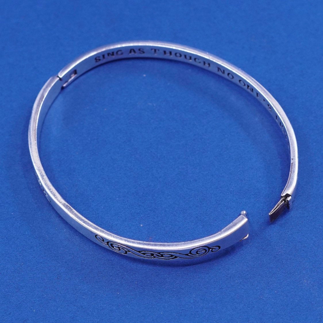 6.75", geo art Sterling silver handmade bracelet, 925 bangle, "sing as though
