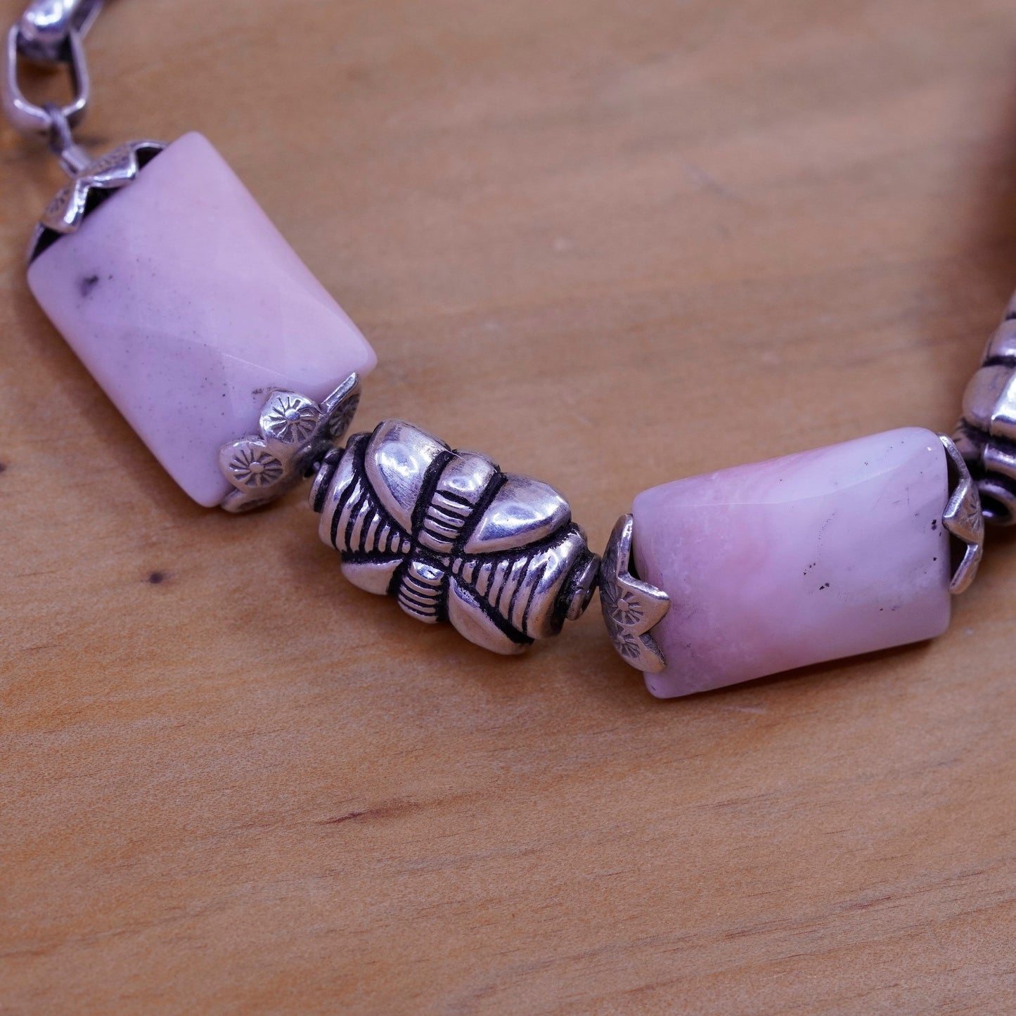 7”, vintage mexico Sterling 925 silver handmade bracelet with jasper and beads