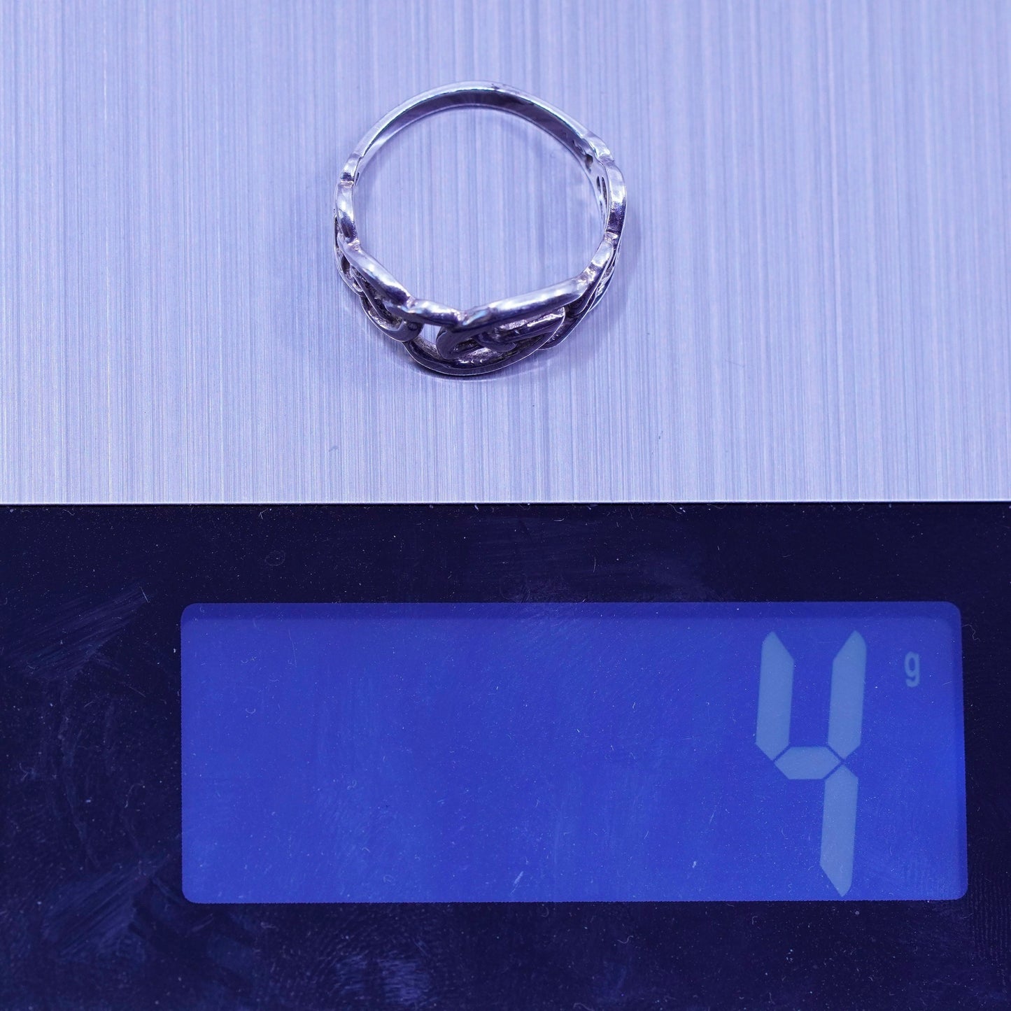 Size 7, vtg Sterling 925 silver handmade ring, Irish Celtic knot textured band