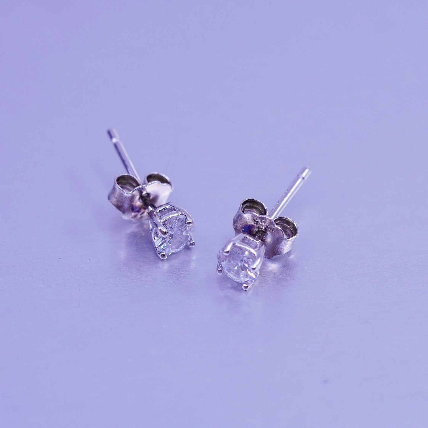 3mm, Vintage Sterling 925 silver earrings, studs with cz inlay