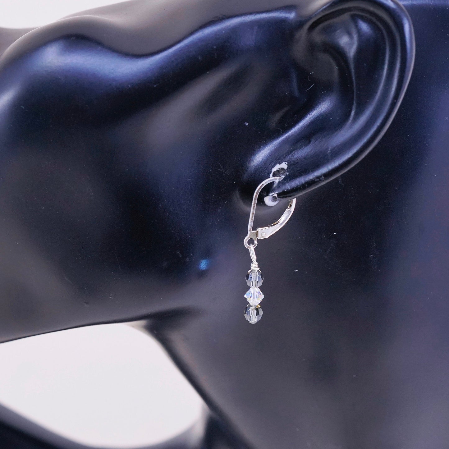 Vintage Sterling silver handmade earrings, 925 hooks with crystal drops