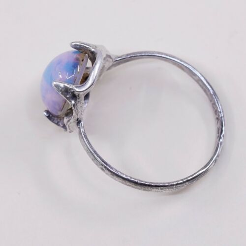 Sz 6, Vtg Sterling Silver Handmade Ring, 925 Silver Band W/ Artificial opal