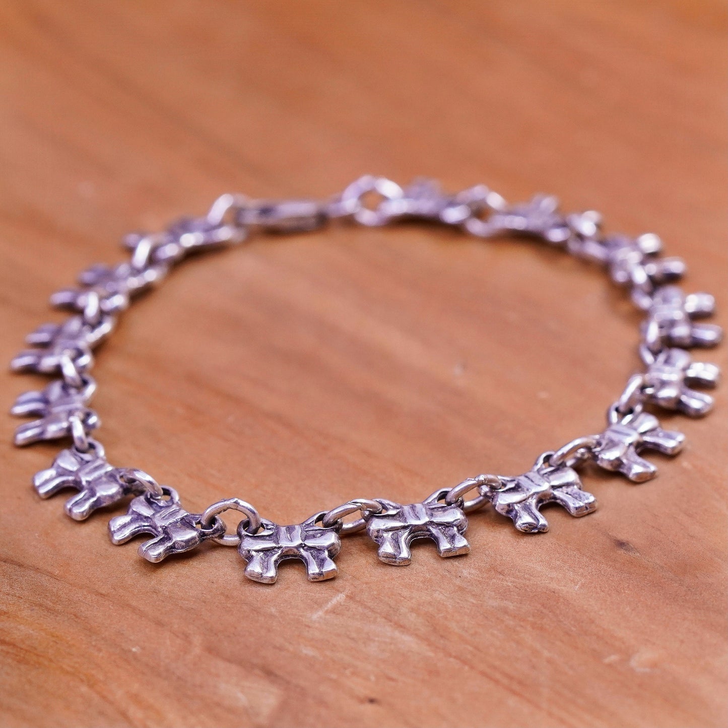7.25”, Sterling silver handmade bracelet, Italy 925 ribbon bow tie link chain