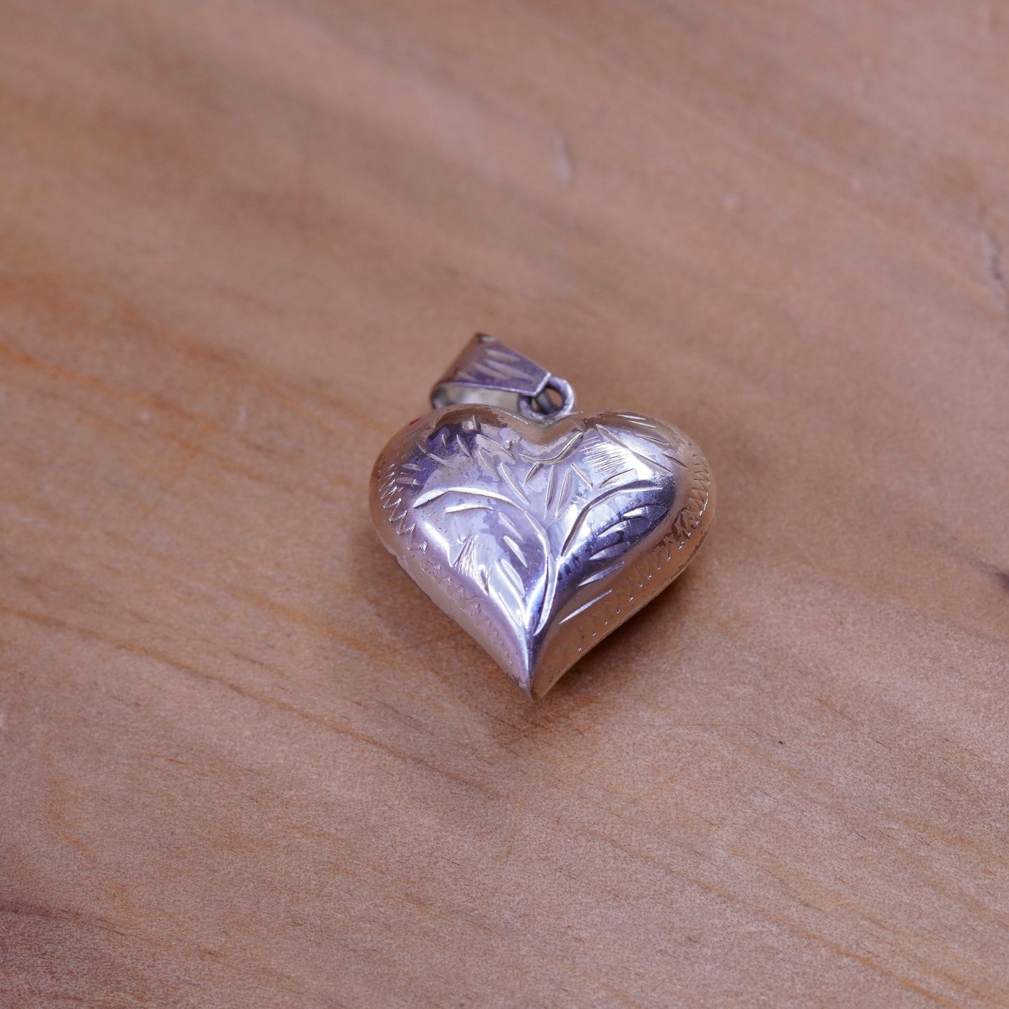 Vintage Sterling silver handmade heart pendant, puffy textured 925 heart