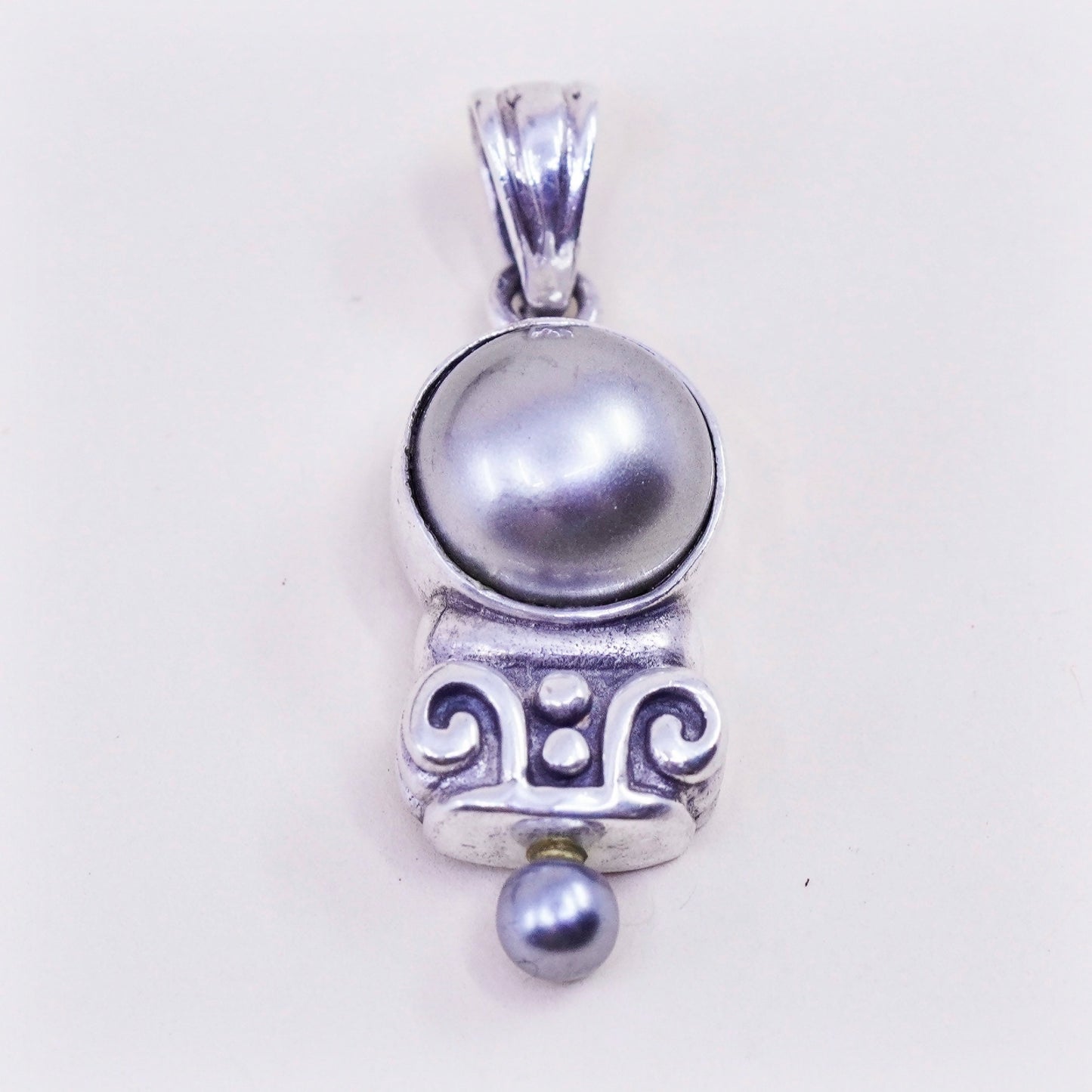 Vintage handmade sterling 925 silver pendant with pearl