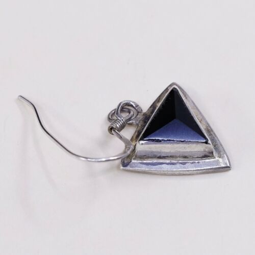 Amazing handmade Sterling Silver earrings, 925 Traigular Obsidian Dangles