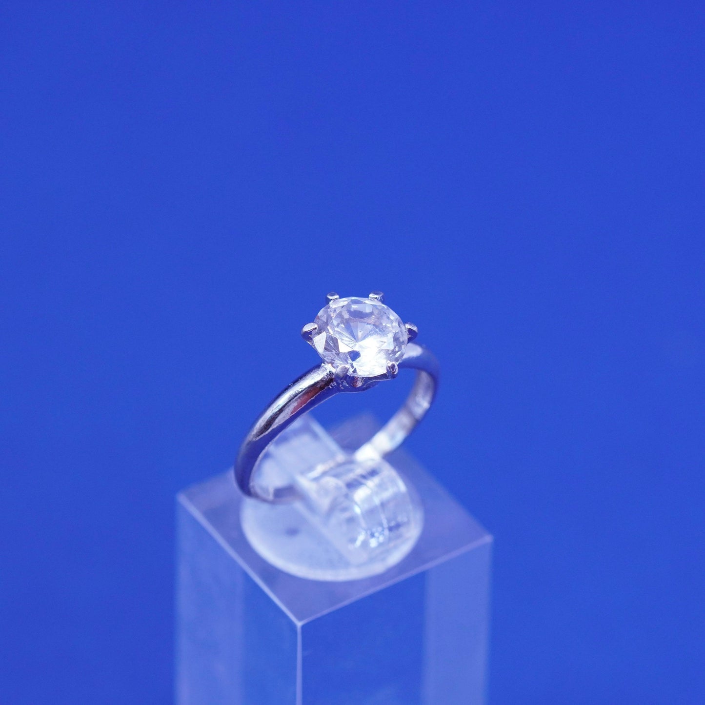 Size 7, vintage Sterling silver handmade ring, 925 engagement ring with crystal