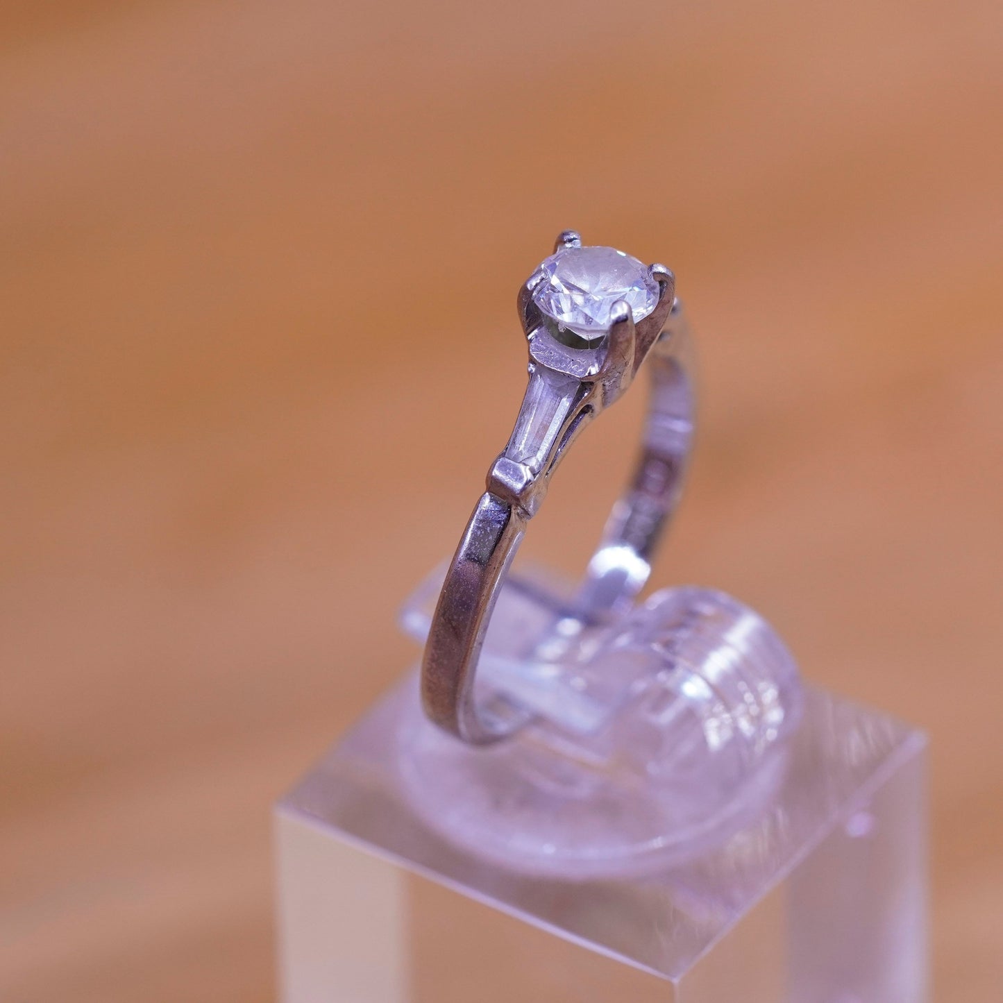 Size 6, vintage Sterling silver handmade ring, 925 engagement band with cz