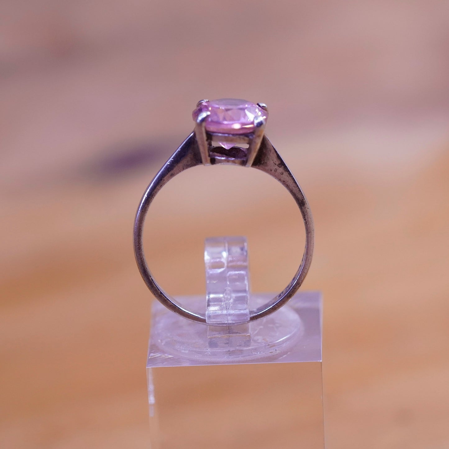 Size 7.5, vintage Sterling 925 silver handmade ring with pink Quartz