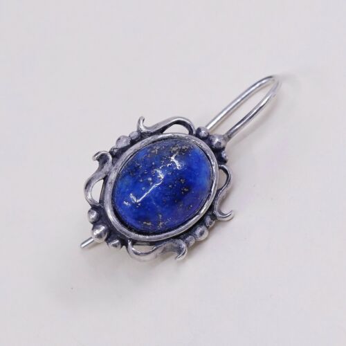 Vtg M 925 Sterling Silver Handmade Earrings W/ Lapis Lazuli N Bead Bali Detail