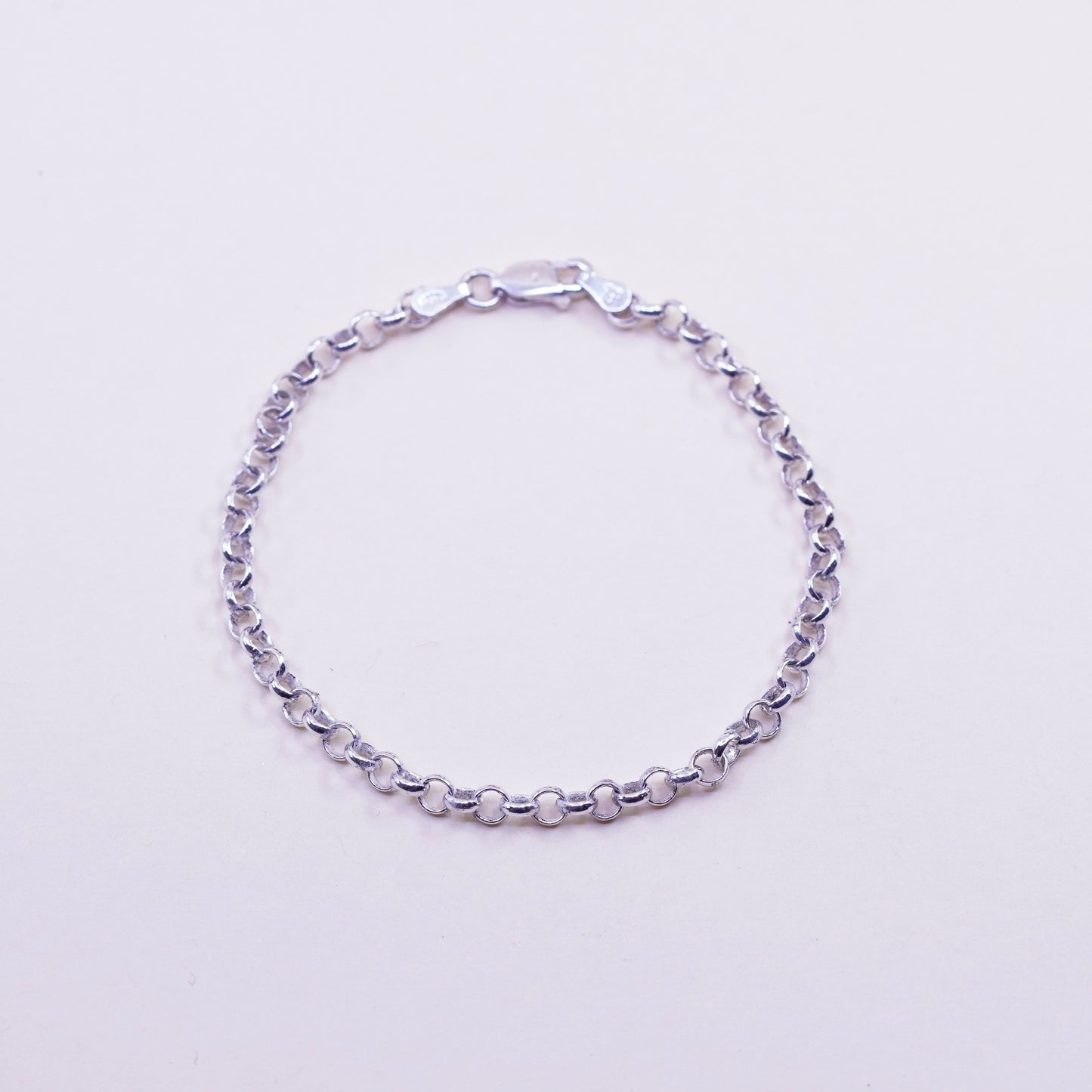 7”, 3mm, Vintage sterling silver circle link chain, stamped 925 Italy