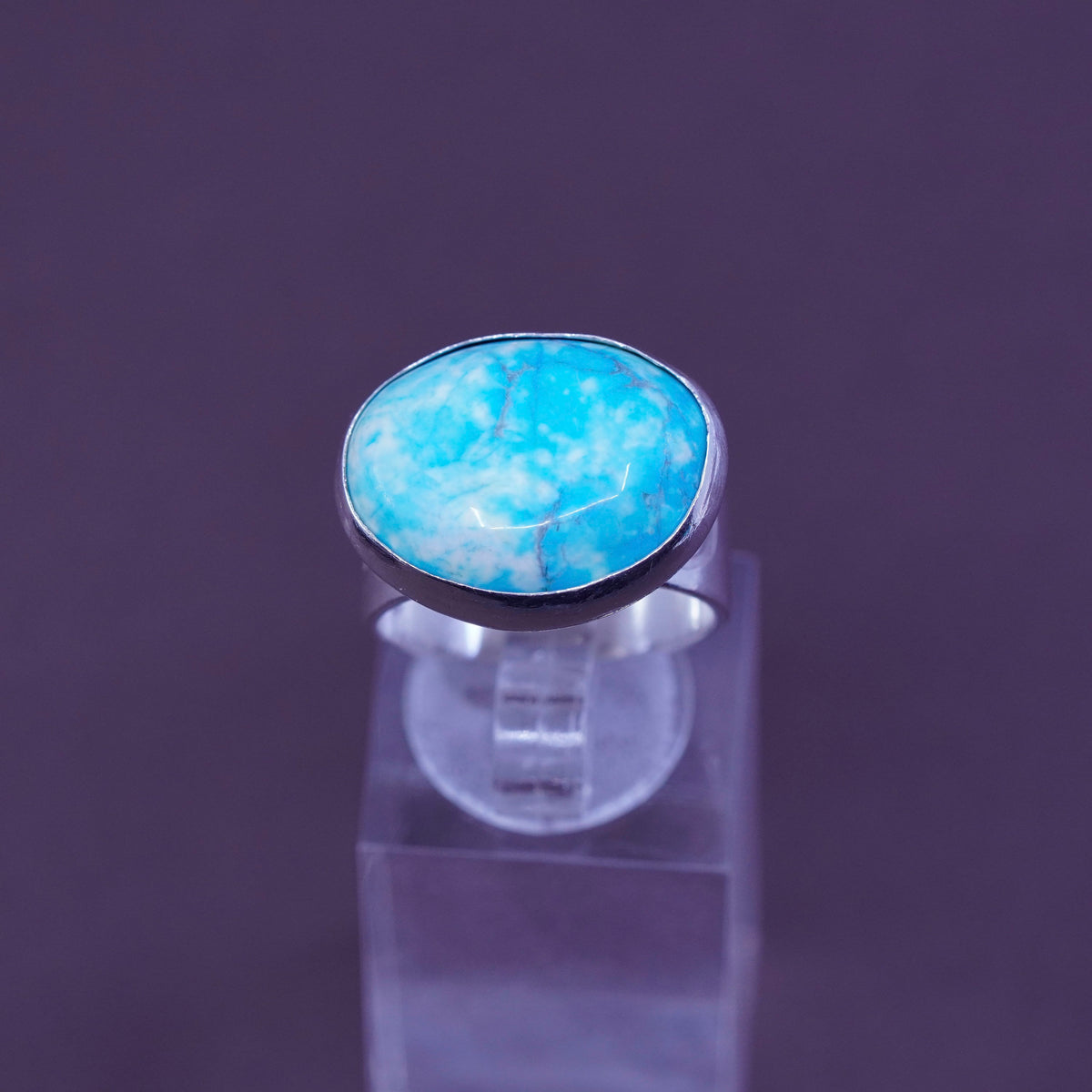 Size 7, vintage ARMAO Sterling 925 silver handmade ring with turquoise