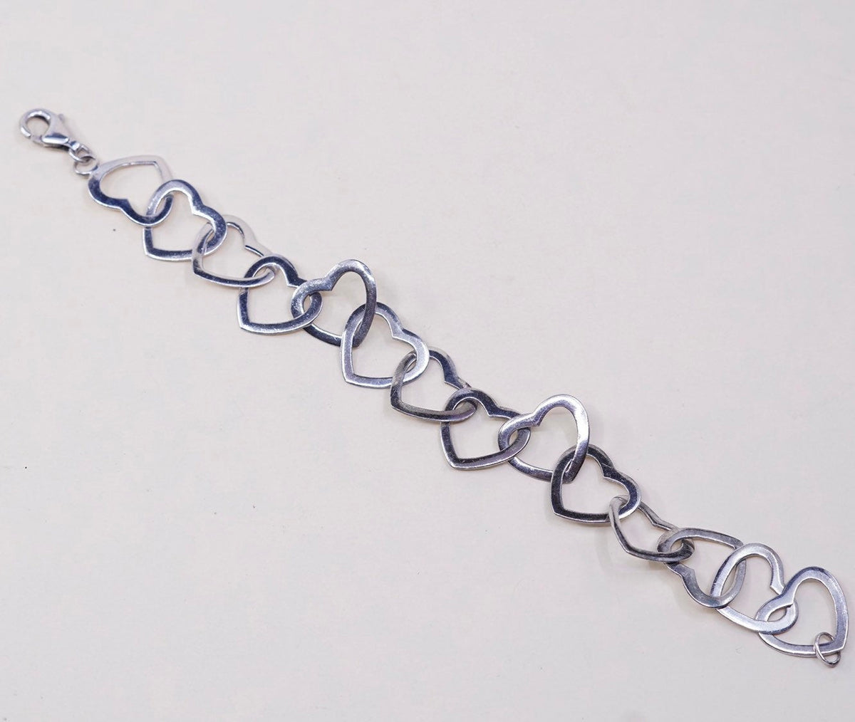 6.5”, VTG sterling silver handmade heart bracelet, 925 chain