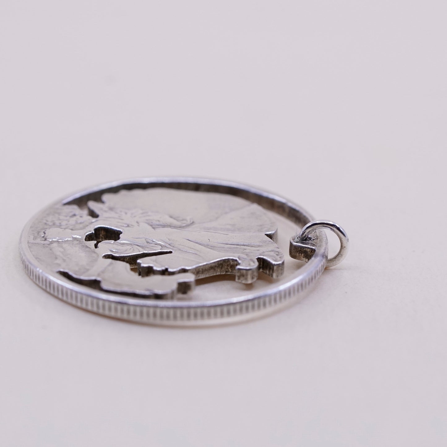 vtg Sterling 925 silver handmade pendant, half dollar coin walking eagle charm