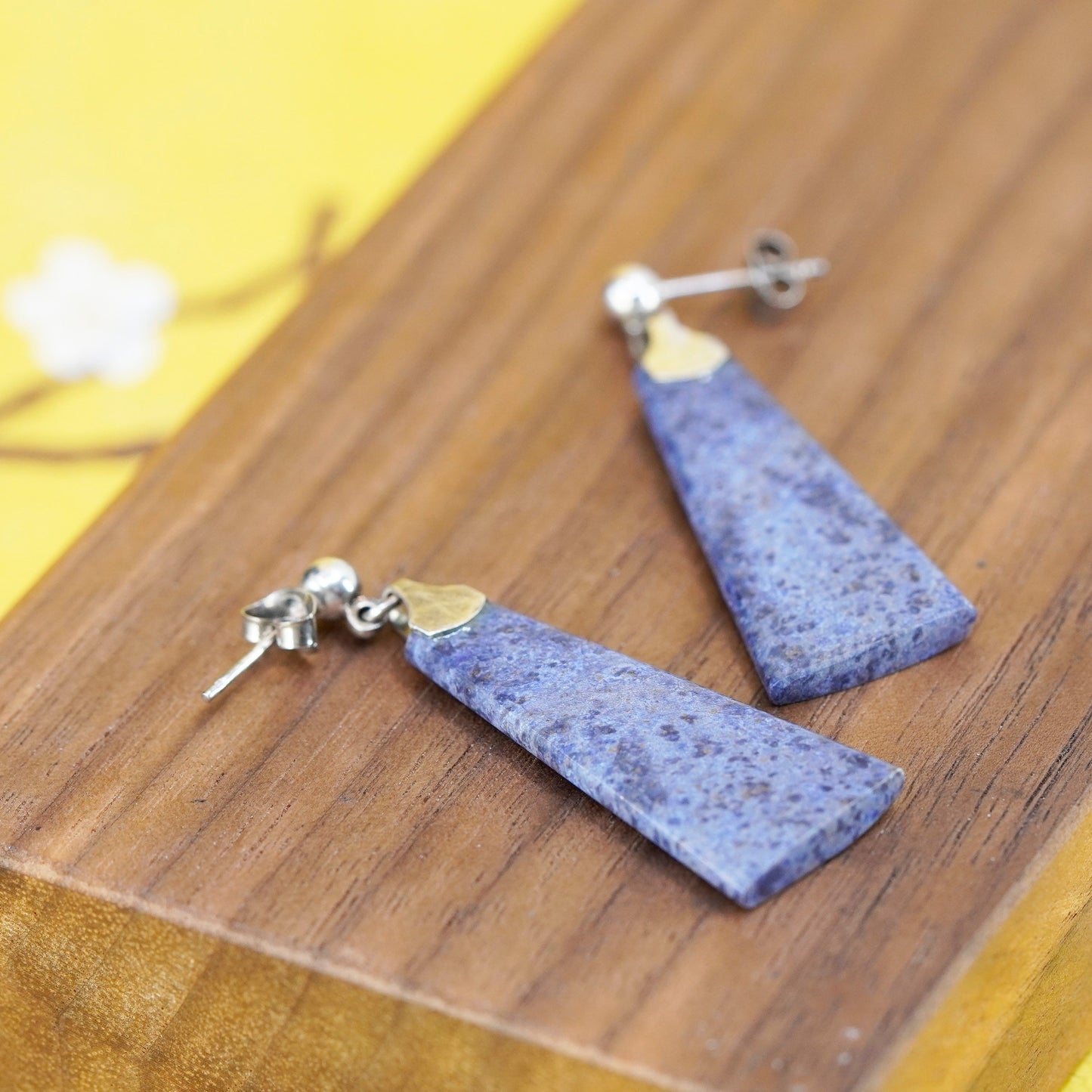 Vintage Sterling 925 silver handmade earrings with Sodalite dangle