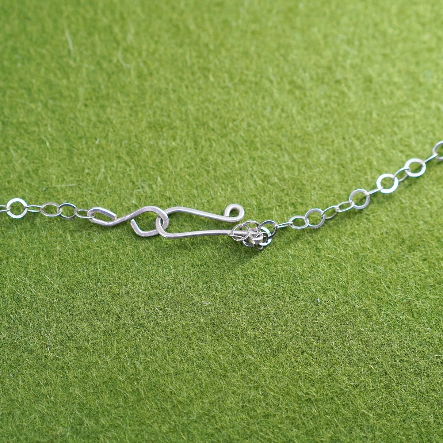 16”, sterling silver handmade necklace, flatten circle chain with pearl pendant