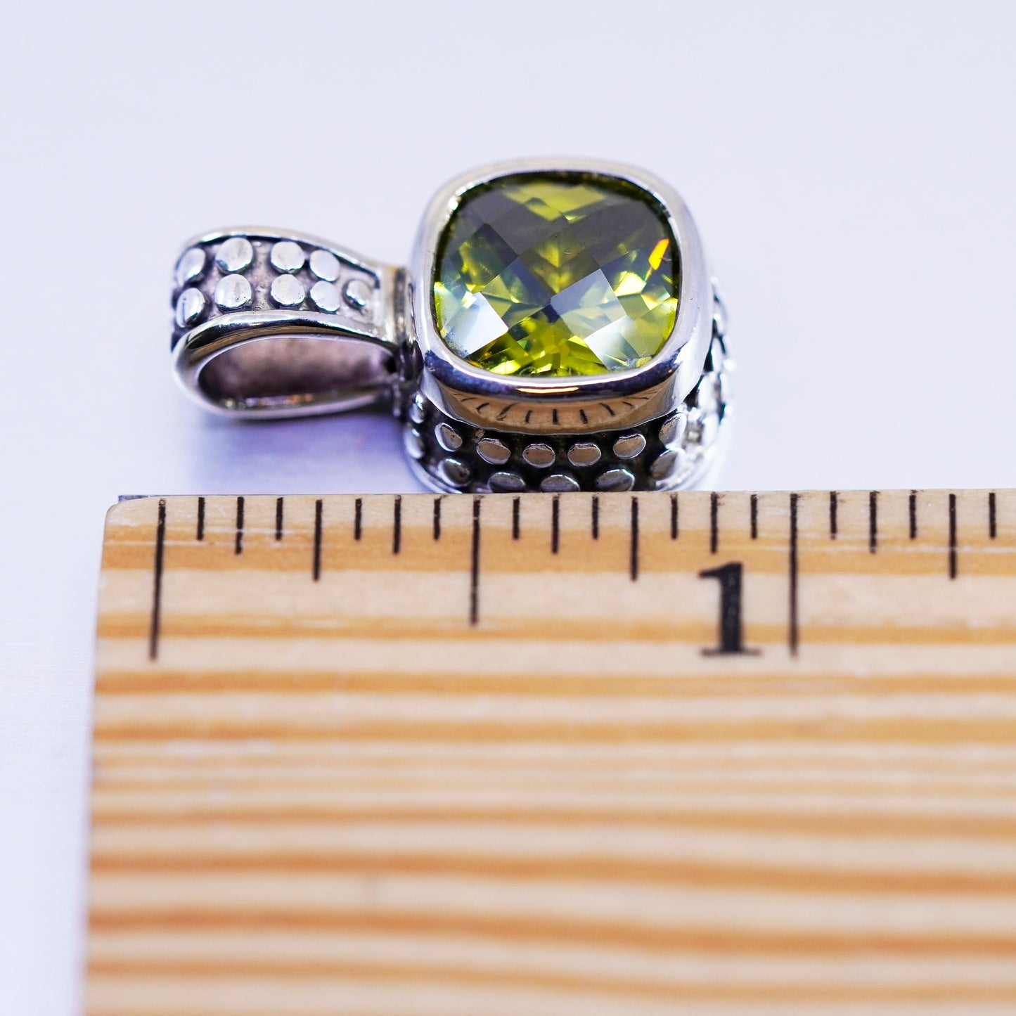 antique sterling 925 silver handmade bead textured pendant with peridot