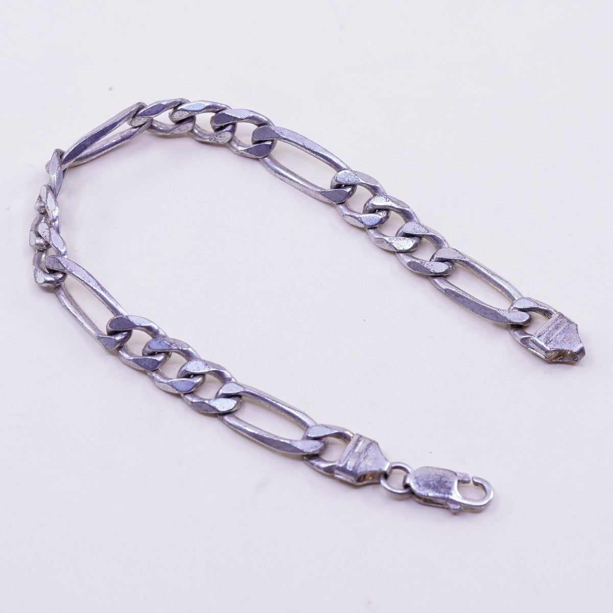 8.75”, 10mm, Vintage sterling silver men’s bracelet, Italy 925 Figaro chain