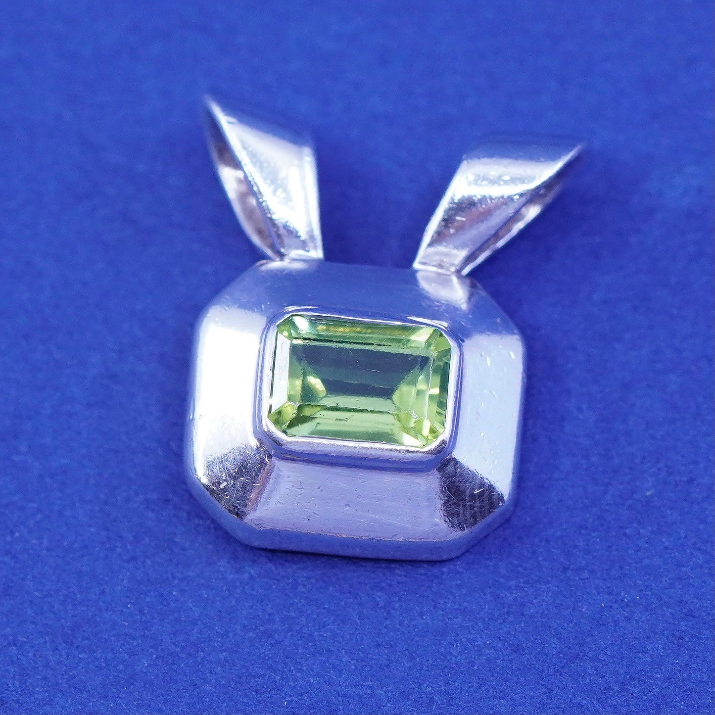 Vintage Sterling silver handmade pendant, 925 square with peridot