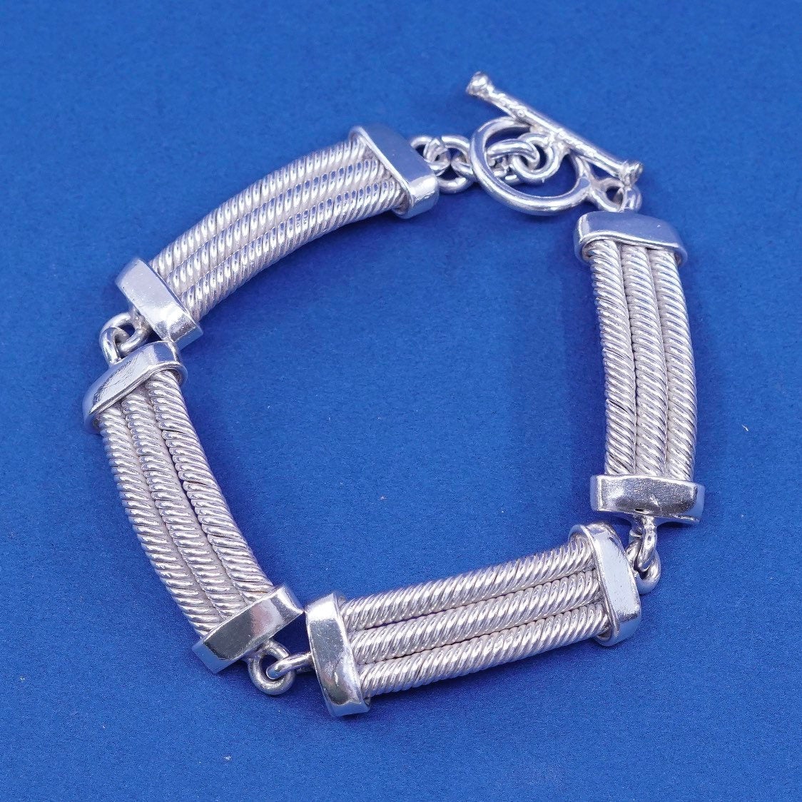 7", vtg Sterling silver handmade bracelet, mexico 925 wide cable bar