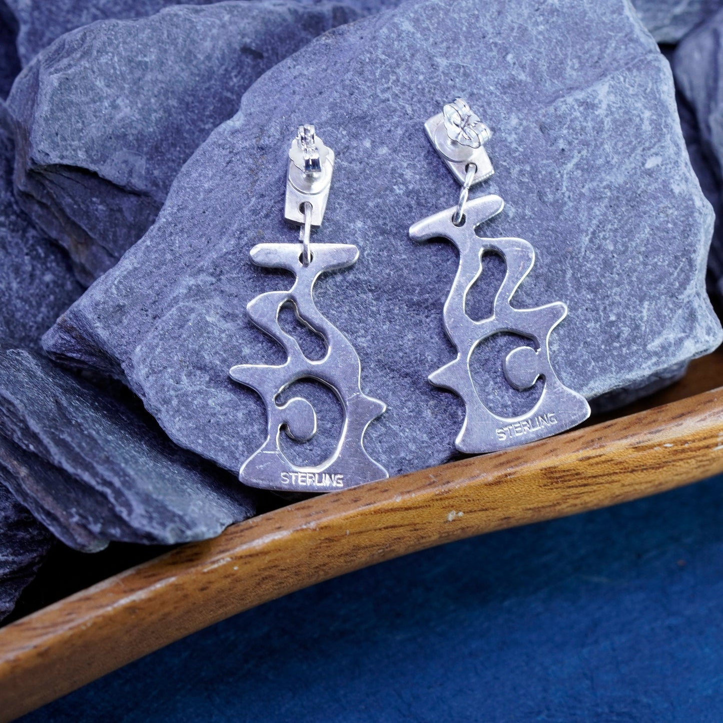 Vintage modern sterling silver handmade earrings, 925 drops