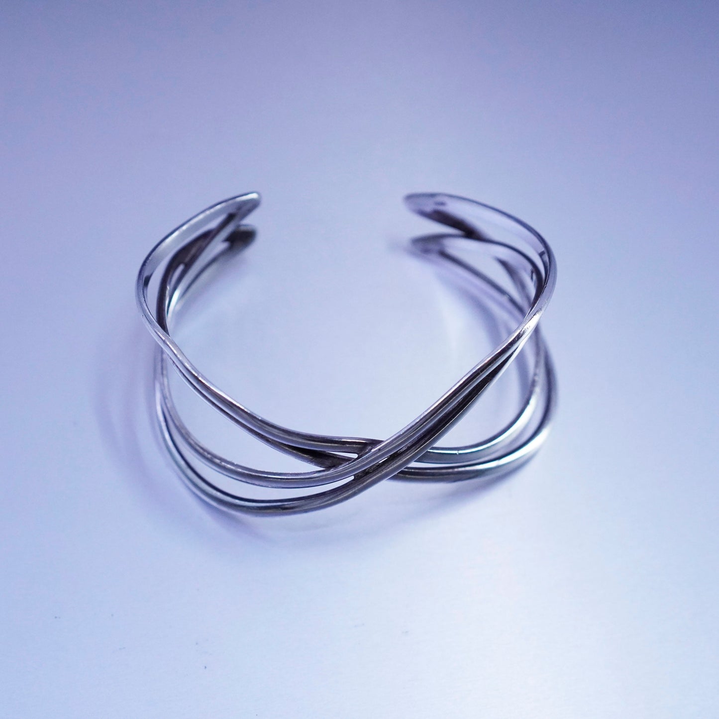 7”, Vintage Sterling 925 silver handmade bracelet, wide cross cuff