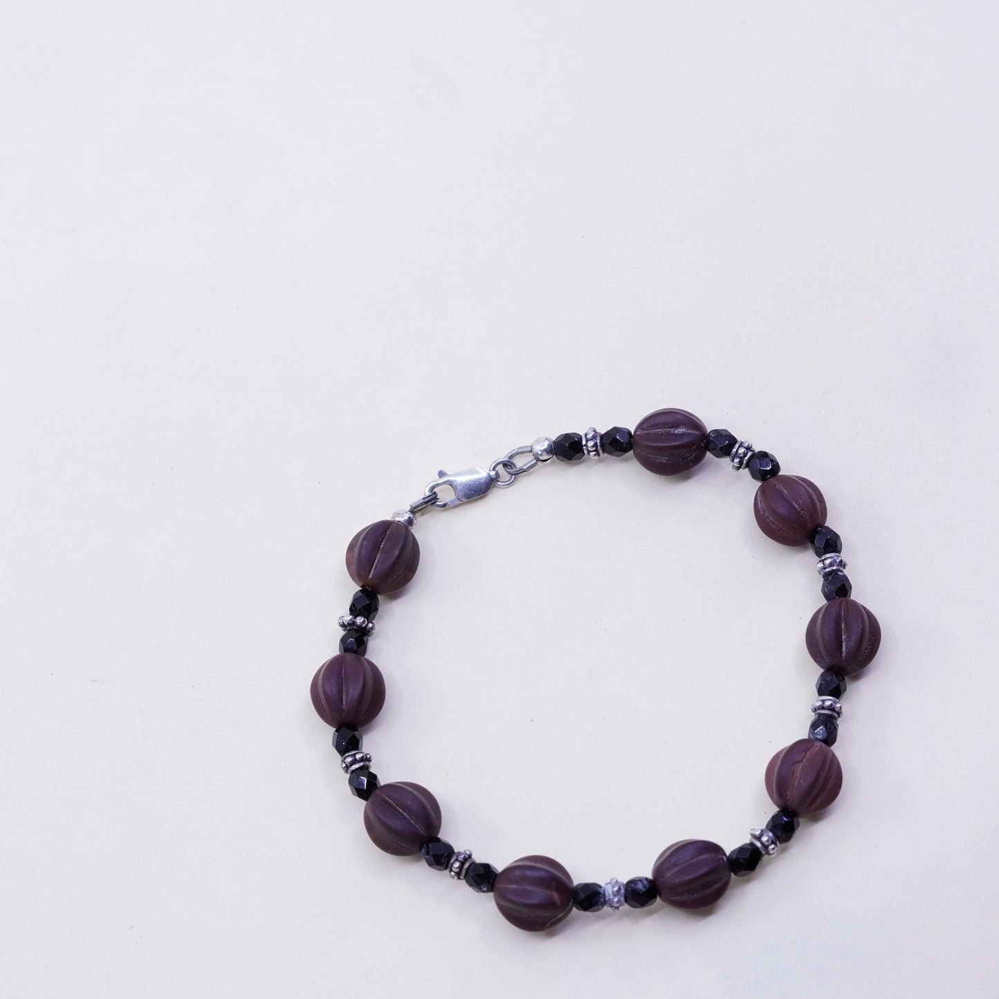 7”, Vintage handmade sterling 925 silver bracelet with beads, unique piece