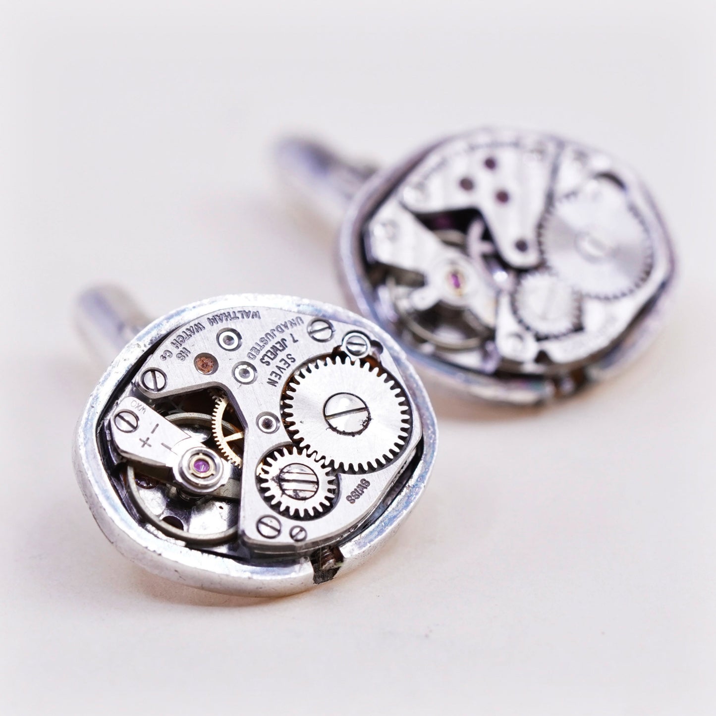 Vintage modern mechanical watch sterling silver cuff link, 925 cufflink