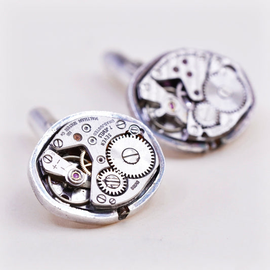 Vintage modern mechanical watch sterling silver cuff link, 925 cufflink