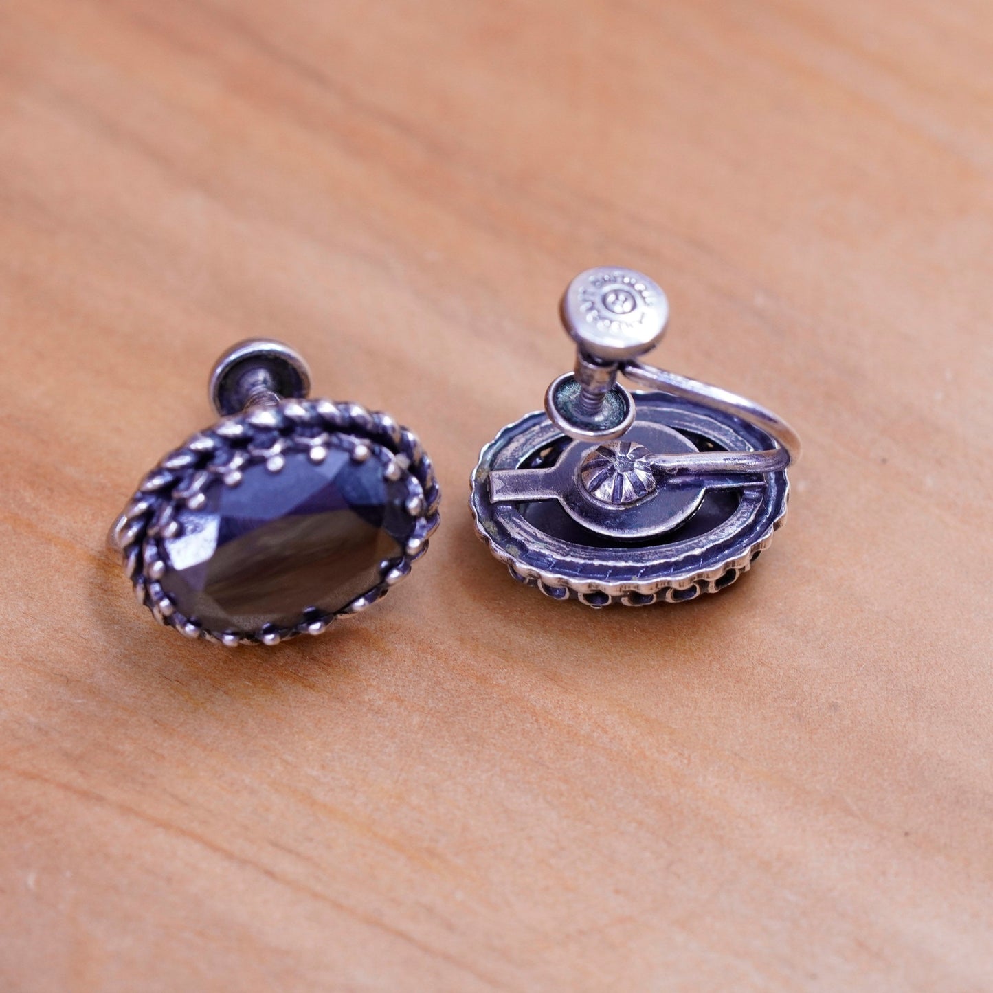 Vintage danecraft Sterling silver handmade earrings, 925 screw back hematite