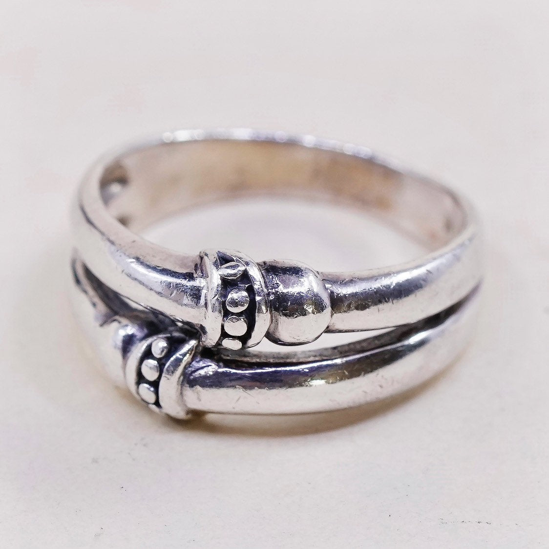 sz 7, vtg Sterling silver handmade ring, 925 beads band, stamped 925 TH