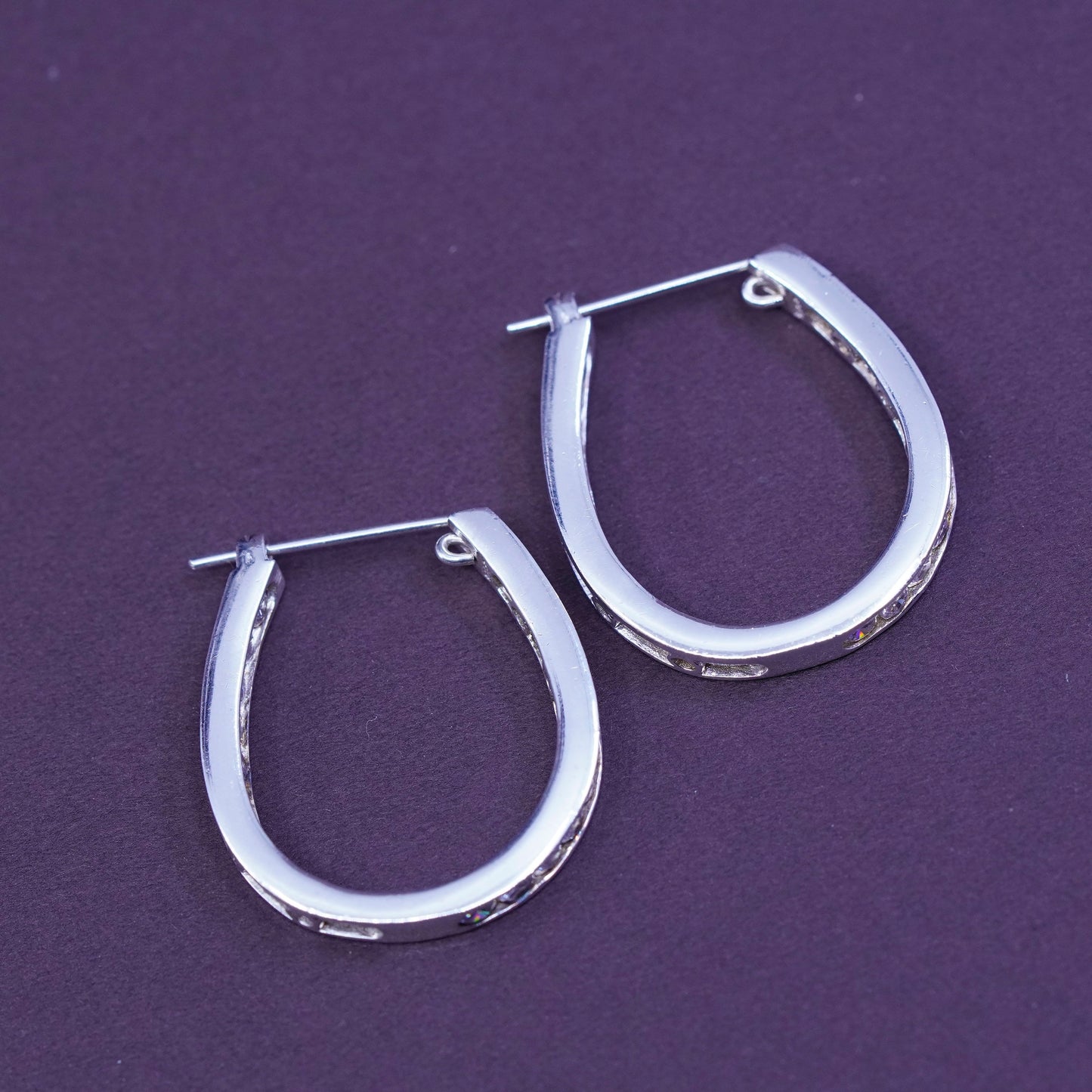 1”, vintage SETA Sterling silver handmade earrings, 925 hoops with crystal