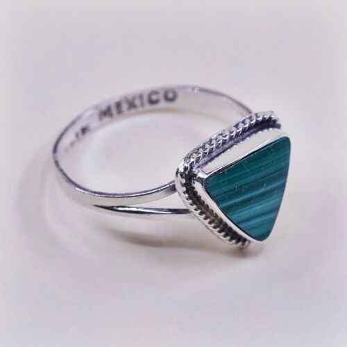 Sz 6, Vtg Sterling Silver Handmade Ring, 925 Silver Band W Malachite Inlay