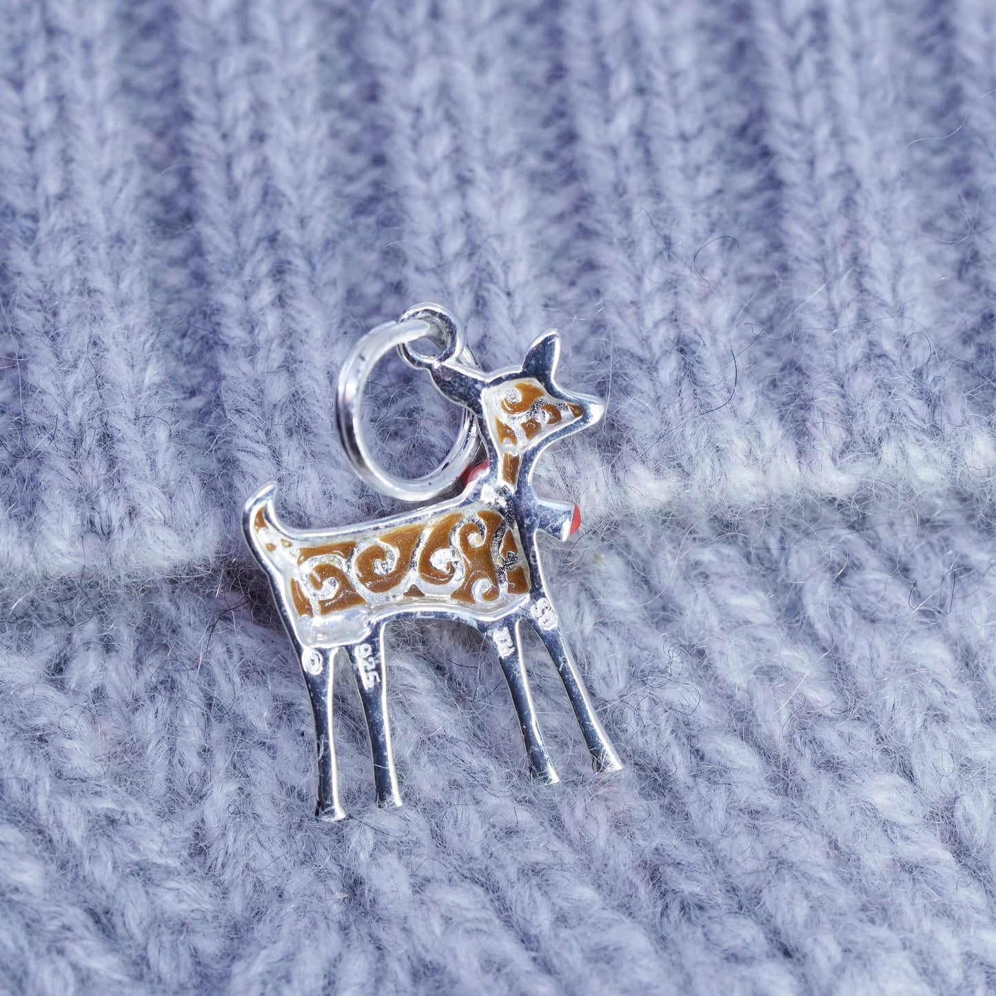 Vintage sterling 925 silver enamel deer charm pendant