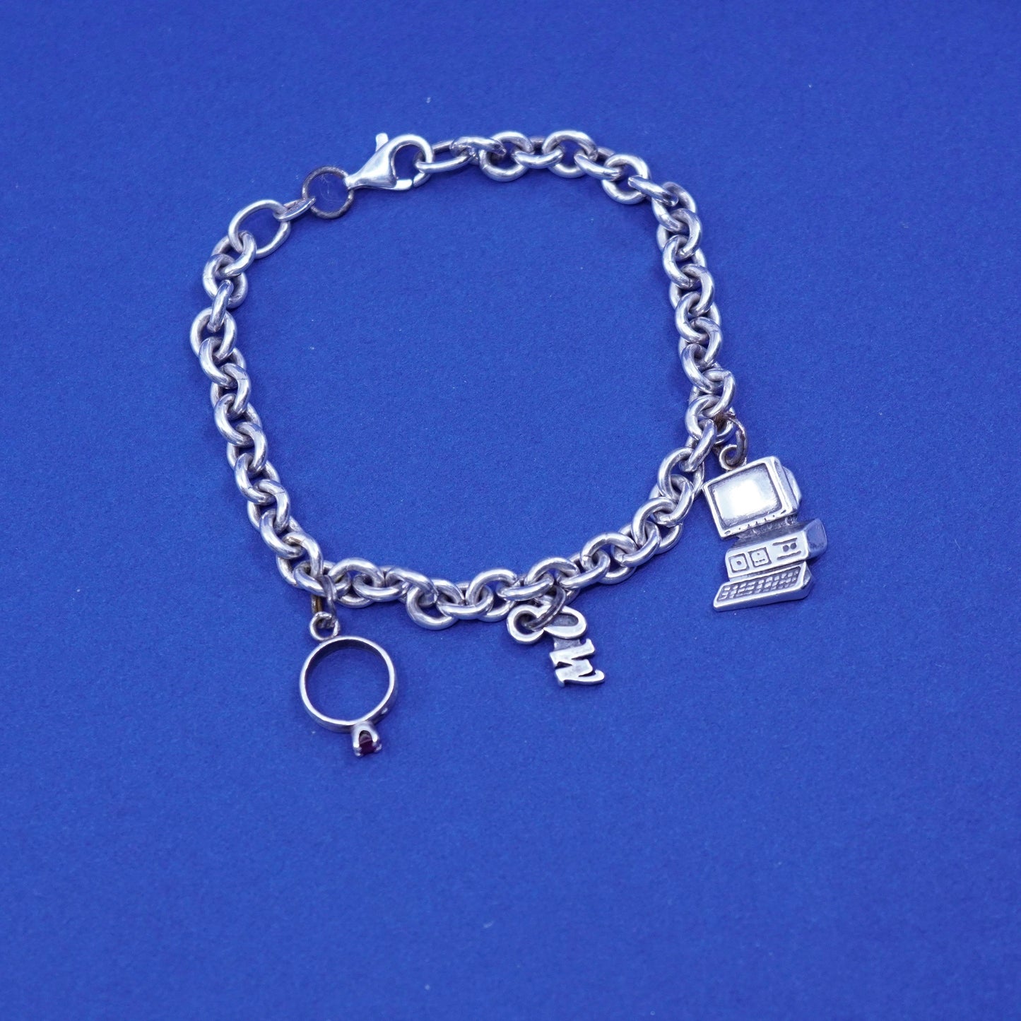 7”, Viking Sterling silver bracelet, 925 circle chain ring computer charm