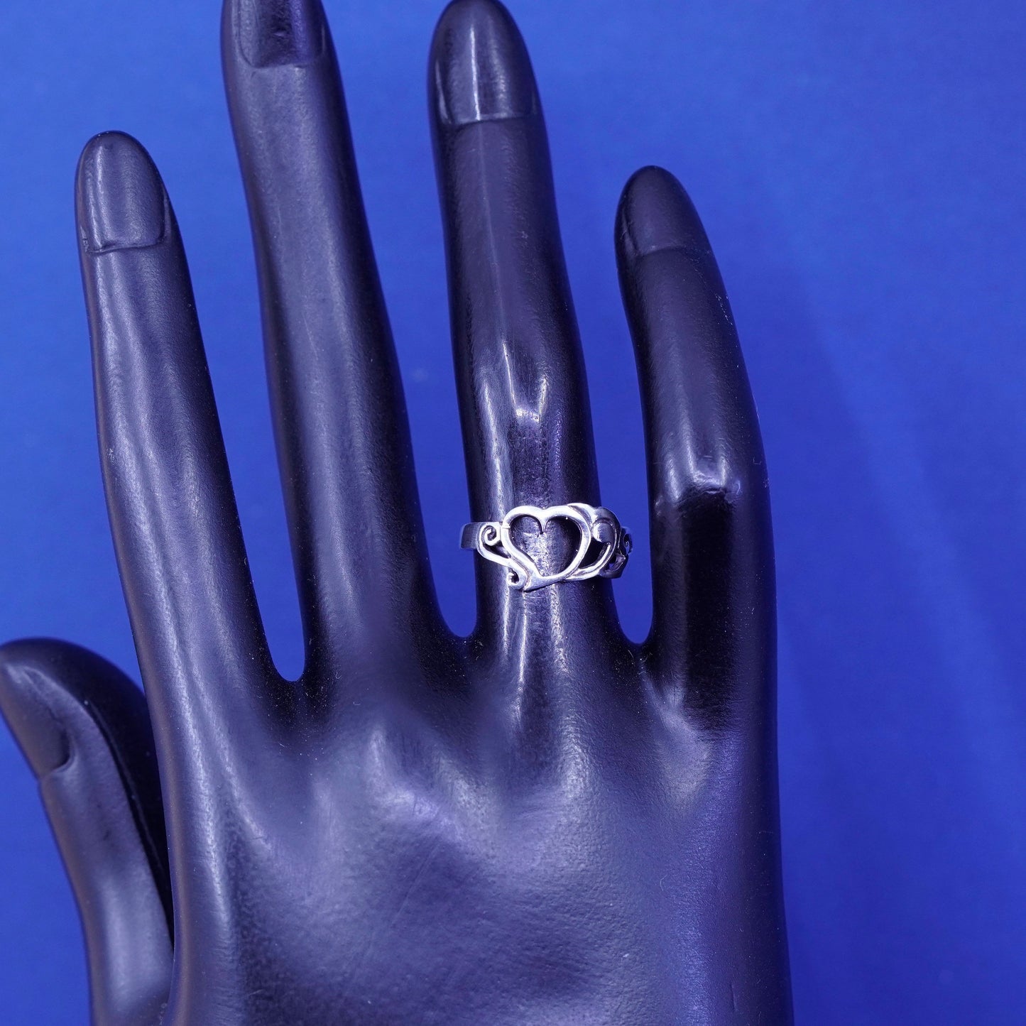 Size 5.5, vintage sterling silver handmade ring, 925 filigree heart band