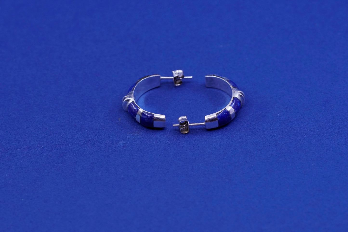 Vintage Sterling silver earrings, 925 hoops, huggie with sodalite