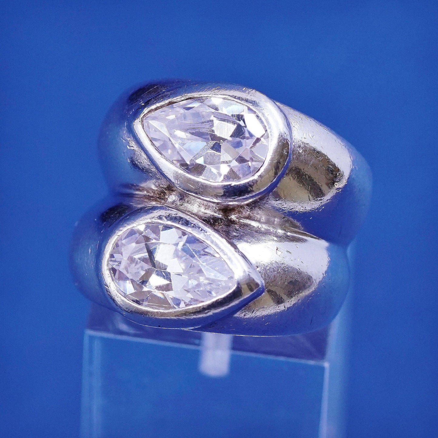 sz 6, vtg Sterling silver handmade ring, 925 statement band w/ teardrop cz