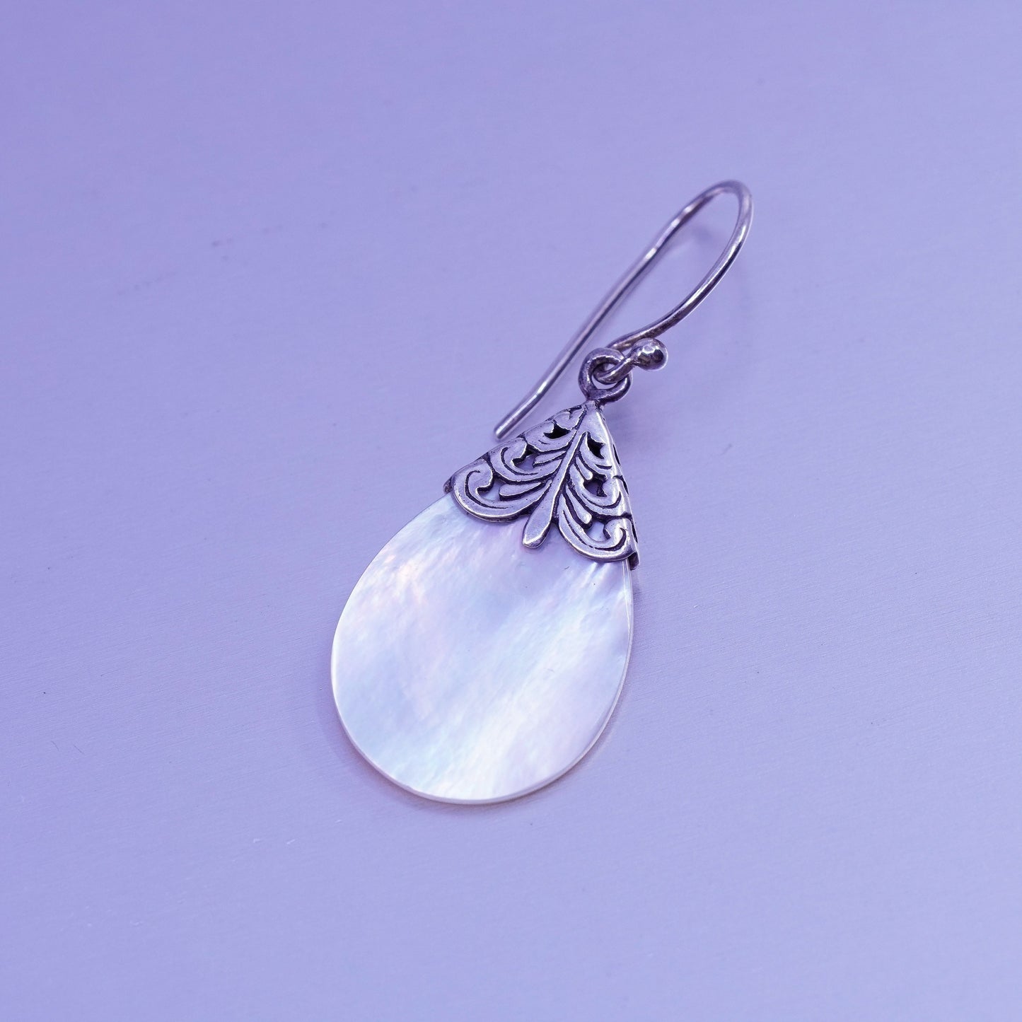 Vintage Sterling 925 silver handmade earrings with teardrop mother of pearl