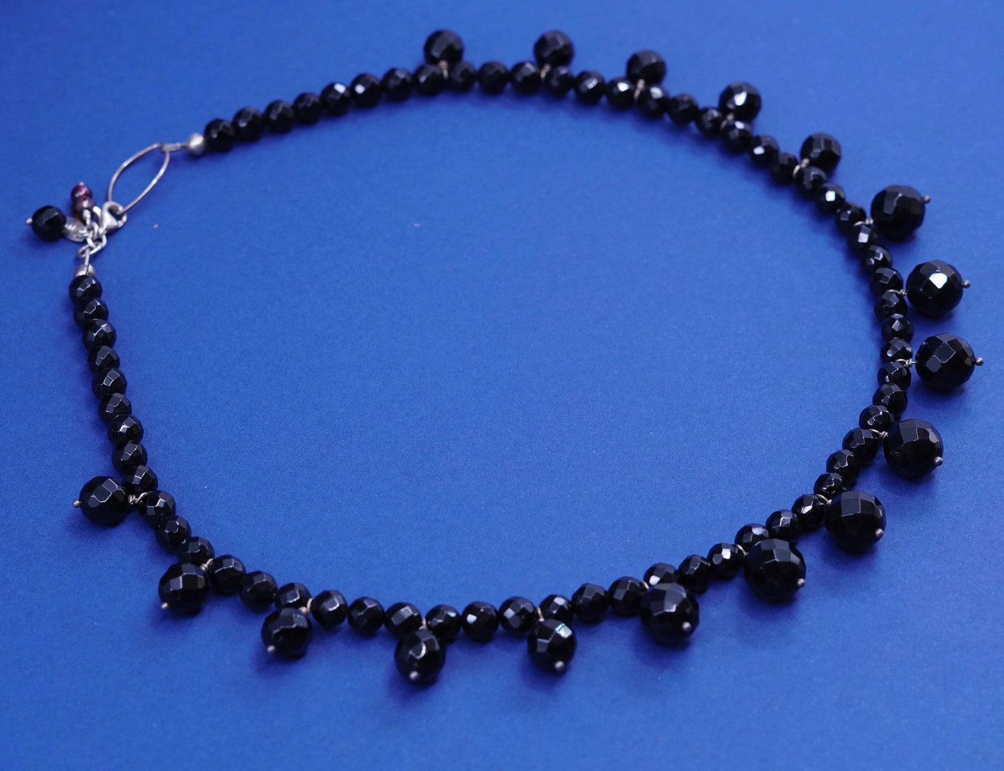 16”, vintage Sterling 925 silver handmade necklace with obsidian bead