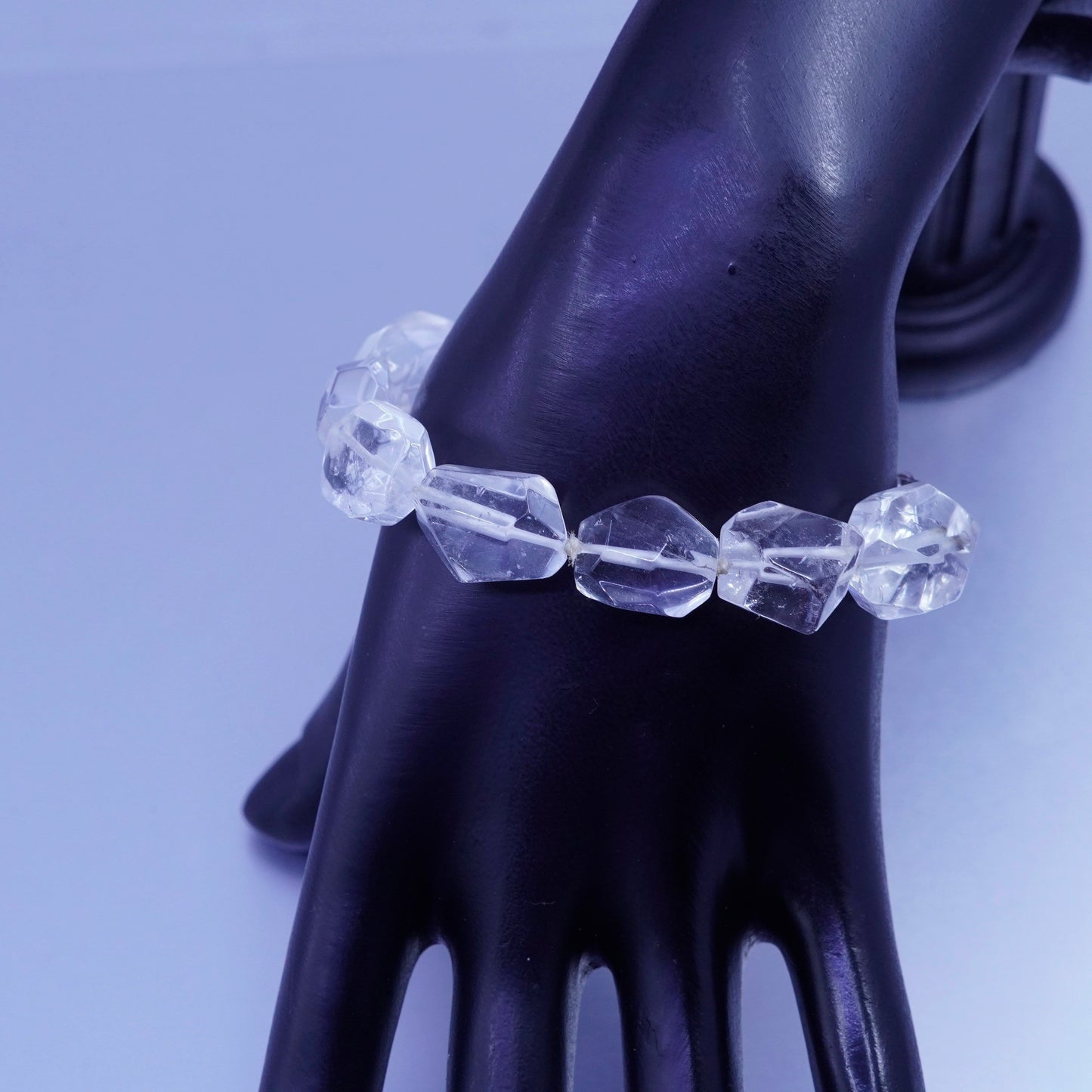 6.75”, vintage Sterling 925 silver handmade bracelet with clear crystal beads