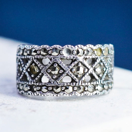 Size 5.75, vintage Sterling silver handmade ring, 925 band with marcasite
