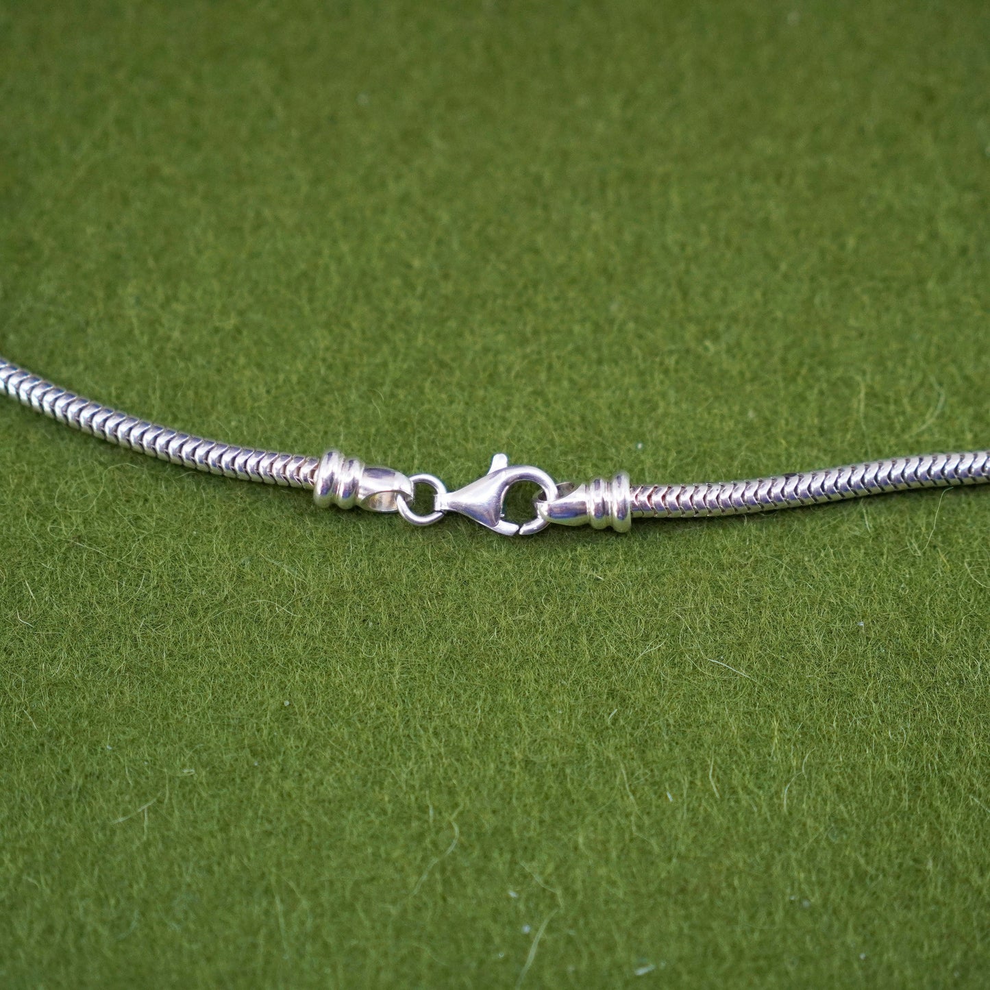 18”, sterling 925 silver snake necklace with cross pendant blue crystal beads