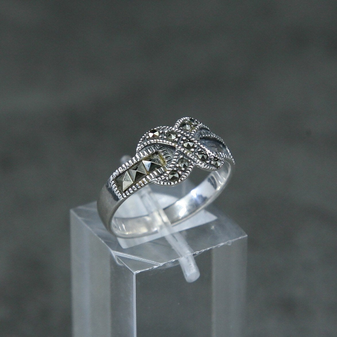 sz 7, vtg Sterling silver ring w/ square marcasite, 925 ring