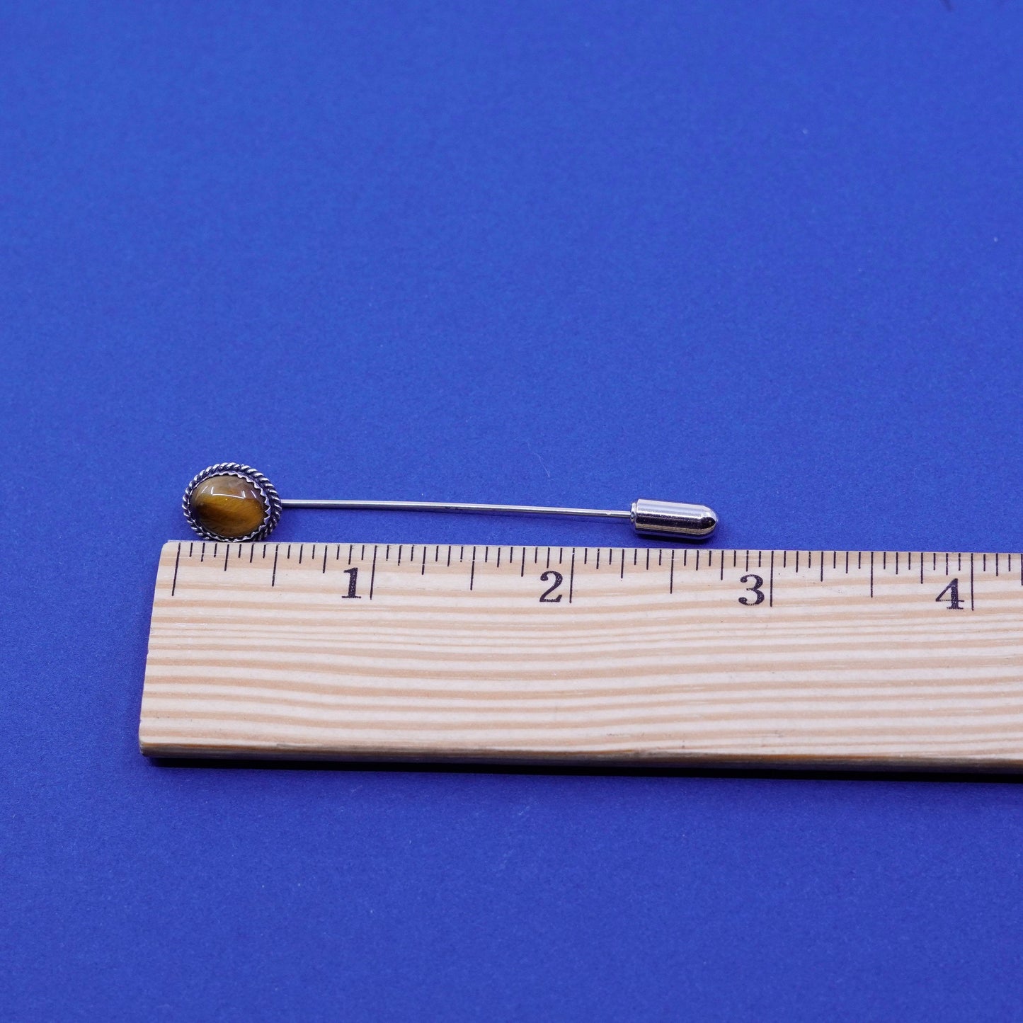 Vintage sterling silver handmade 925 golden tiger eye pin