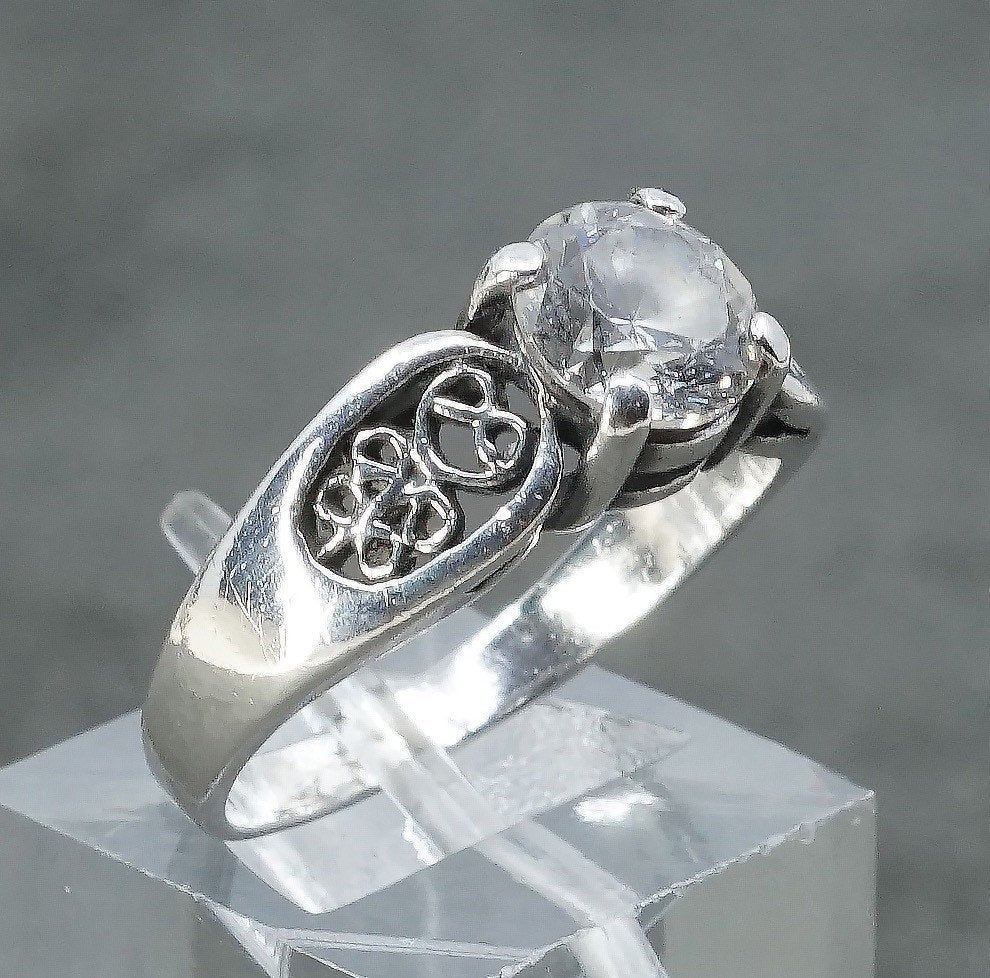 sz 7, vtg Sterling silver engagement ring, 925 w/ crystal